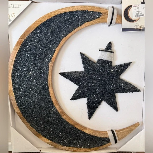Beaded and Glitter Crescent Moon & Star Wall Decor - Navy Measurements in photos - Picture 2 of 6